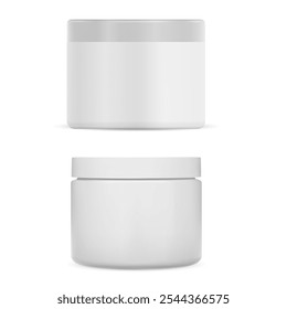 Cosmetic cream jar. White plastic container mockup. Face cream package clear template. Lotion jar mockup blank illustration. Luxury hand ointment pack for identity advertisement