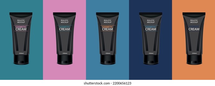 Cosmetic Cream Plastic Tubes - Realistic Mockup Vector Illustrations Isolated On Monochrome Backgrounds