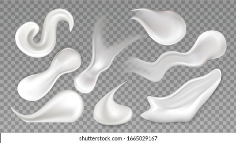 Cosmetic Cream Smear Drop Collection Set Vector. Beauty Skincare Moisturizing Lotion Cream Smear In Different Form. Skin Care Natural Liquid Concept Template Realistic 3d Illustrations