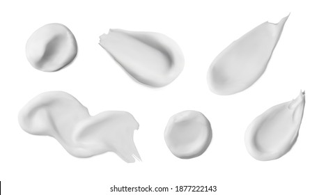 Cosmetic cream smear set realistic vector illustration isolated on white background. Facial and body skin care beauty product smudges and strokes. Moisturizer lotion samples