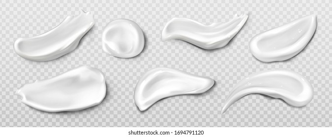 Kosmetischer Creme-Abstrich, Zahnpasta Schmuck realistische Vektorillustration Set-Illustration. weißes Produktmuster, konditionaler oder tonischer Make-up, kosmetische Gesichtsmaske oder Serumstrukturbeobachtung einzeln auf transparentem Hintergrund