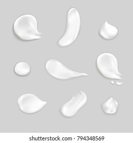 Cosmetic cream smears realistic icon set several drops and smears of thick white cream vector illustration