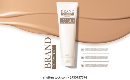 Cosmetic cream,  Cosmetic tube mockup on beige cream background. Makeup product blank container. Body care cosmetics, cleaning scrub in modern. illustration vector.