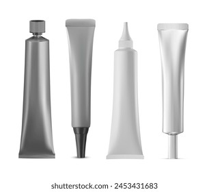 Cosmetic cream tube vector template. Medical ointment package mockup. Skin care moisturizer tube, hand or body cosmetic medical container. Toothpaste packaging illustration