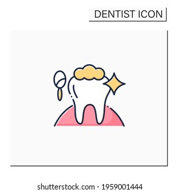 Cosmetic dentistry procedures color icon. Therapy improves a patient smile and self-confidence.Teeth whitening treatment. Tooth care concept. Isolated vector illustration