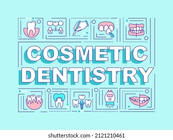 Cosmetic Dentistry Word Concepts Mint Banner. Improving Smile. Facial Aesthetics. Infographics With Icons On Color Background. Isolated Typography. Vector Illustration With Text. Arial-Black Font Used