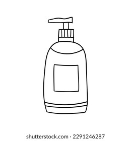 Cosmetic dispenser bottle hand drawn outline vector illustration. Isolated on white background