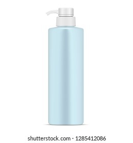 Cosmetic Dispenser Bottle. Realistic Sky Blue Pump Container for Cream, Shampoo, Foam Lotion or other Skin Care Product. Plastic Empty Cosmetics Package Mockup with Push Valve for Moisturizer, Soap.