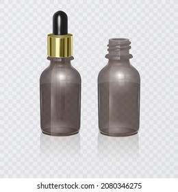 Cosmetic dropper bottle. Serum bottles with drop pipette mockup isolated on white, collagen flacon illustration, Vector format