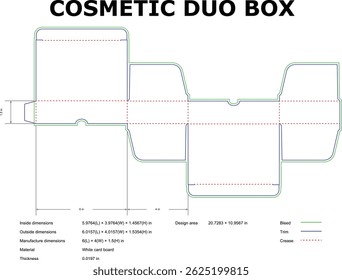 Cosmetic Duo Box Die Cut Template With Dimensions And Crease Lines Vector