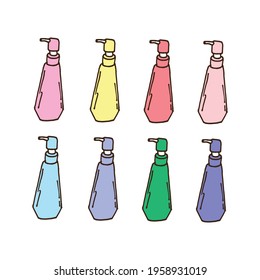 Cosmetic Elegance: A set of colorful hand-drawn cosmetic bottles on a white background, offering an elegant visual appeal. Perfect for beauty product branding and sophisticated design projects.
