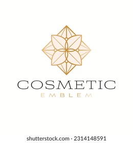Cosmetic emblem vector logo design. Abstract floral logotype. Beauty industry logo template.