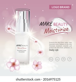 Cosmetic essence contained in a droplet bottle template for design Ads poster, presentation, banner. Serum essence for skin care with bubbles and waterdrop. 3d vector illustration.