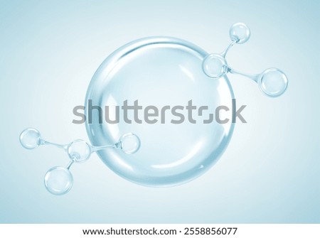Cosmetic essence with molecules. Molecules and liquid bubble. Collagen skin serum. Hyaluronic acid. Skincare product. Concept skin care cosmetics solution
