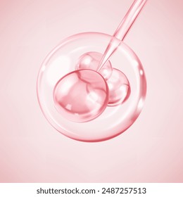 Cosmetic essence with pipette. Cosmetic liquid drop. Collagen serum or essence drop. Concept skincare cosmetics solution. Vector 3d illustration