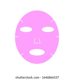 Cosmetic fabric pink facial mask isolated on white background vector illustration.