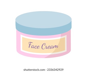 Cosmetic face cream concept. Make up and skincare. Refreshing preparation for youthful skin. Sticker for social networks and messengers. Cartoon flat vector illustration isolated on white background