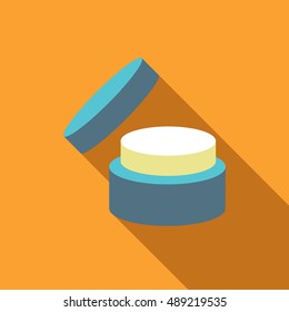 Cosmetic face cream jar icon in flat style isolated with long shadow vector illustration