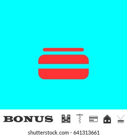 Cosmetic face cream jar icon flat. Red pictogram on blue background. Vector illustration symbol and bonus buttons Music center, corkscrew, credit card, house, drum