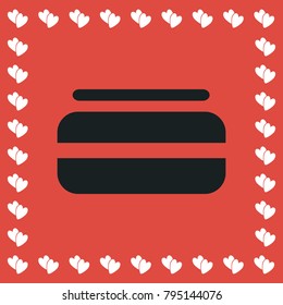 Cosmetic face cream jar icon flat. Simple black pictogram on red background with white hearts for valentines day. Vector illustration symbol