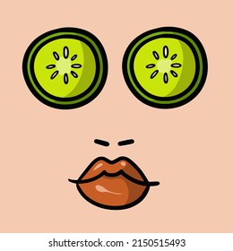 Cosmetic face mask made of natural ingredients, relaxation and spa, relaxation and relaxation from work, vector illustration on beige background