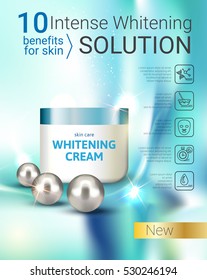 Cosmetic Face Whitening Cream ads. Vector Illustration with cream container.