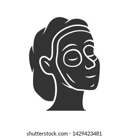 Cosmetic facial clay mask glyph icon. Feminine beauty silhouette symbol. Negative space. Vector isolated illustration. Relaxing spa salon therapy service. Homemade cosmetology procedure