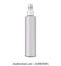 Cosmetic Fine Mist Spray Bottle With Clear Transparent Lid Isolated On White Background, Realistic Mockup. Beauty Product Pump Container, Vector Mock-up. Template For Design