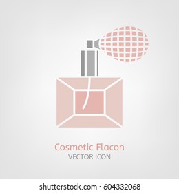 Cosmetic flacon Icon image in light pink and grey colours. Beautiful vector illustration in flat modern style isolated on a white background.