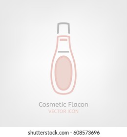 Cosmetic flacon Icon image in light pink and grey colours. Beautiful vector illustration in flat modern style isolated on a white background.