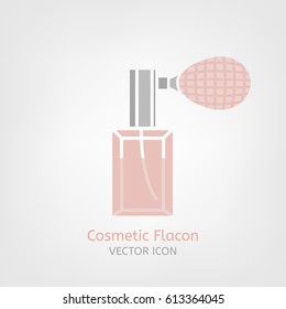Cosmetic flacon Icon image in light pink and grey colours. Beautiful vector illustration in flat modern style isolated on a white background.