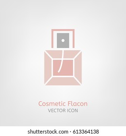 Cosmetic flacon Icon image in light pink and grey colours. Beautiful vector illustration in flat modern style isolated on a white background.