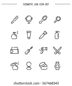 Cosmetic flat icon set. Collection of high quality outline symbols for web design, mobile app. Cosmetic vector thin line icons or logo.