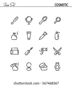 Cosmetic flat icon set. Collection of high quality outline symbols for web design, mobile app. Cosmetic vector thin line icons or logo.