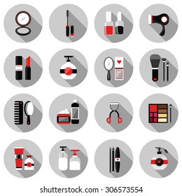 cosmetic flat icon set vector illustration design with long shadow isolated on white background. for web and mobile application