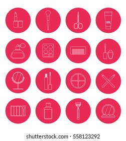 cosmetic flat icon set, vector illustration, beauty, fashion, outline color