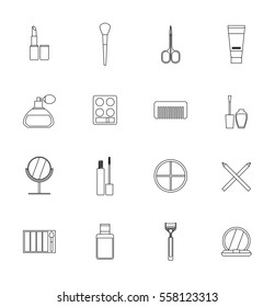 cosmetic flat icon set, vector illustration, beauty, fashion, outline 