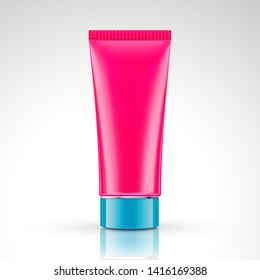 Cosmetic fuchsia plastic tube package design in 3d illustration