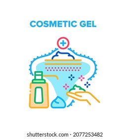 Cosmetic Gel Vector Icon Concept. Cosmetic Gel Bottle With Pump, Beauty Skincare Cream For Moisturizing Hands, Body Or Face Skin. Anti-aging Foamy Natural Liquid Color Illustration