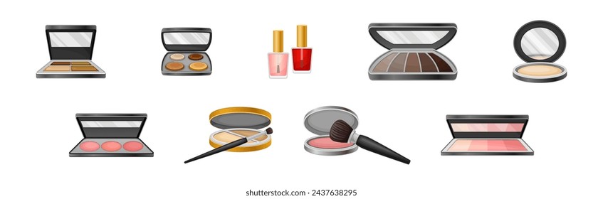 Cosmetic and Glamor Makeup Product and Accessories Vector Set