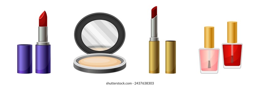 Cosmetic and Glamor Makeup Product and Accessories Vector Set