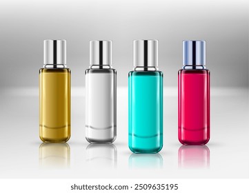 Cosmetic glass bottle. Liquid container for gel, lotion, cream, shampoo. Beauty product package. Vector illustration.