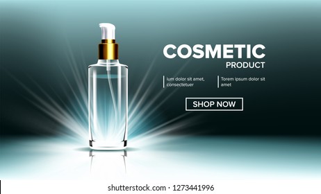 Cosmetic Glass Branding Background Vector. Spa, Makeup. Soft Spray. Bottle. 3D Isolated Transparent Realistic Mockup Template Illustration