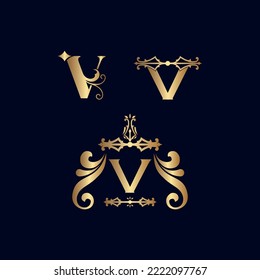 letra V del logotipo de la marca de oro cosmético