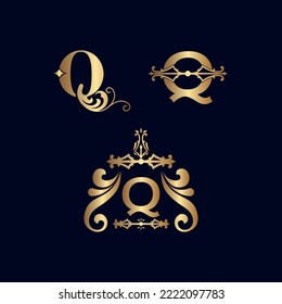 cosmetic gold brand logo letter Q