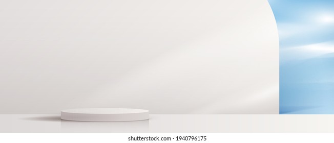 Cosmetic gray background and premium podium display for product presentation branding and packaging presentation. studio stage with shadow of sky background. vector design.