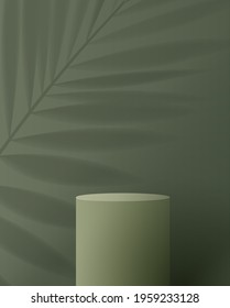 Cosmetic green background minimal and premium podium display for product presentation branding and packaging . studio stage with shadow of leaf. vector design.