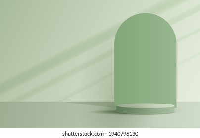 Cosmetic green background and premium podium display for product presentation branding and packaging presentation. studio stage with shadow of background. vector illustration design.