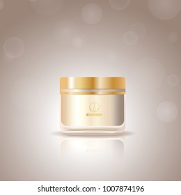Cosmetic hand cream isolated on background.For web site, ads,poster,placard and cover.Useful for marketing and advert.Skincream bottle.3D realistic container template with open lid.Vector illustration