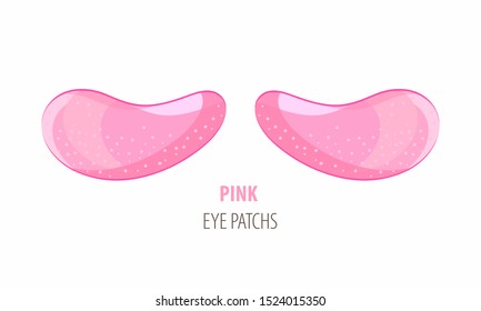 Cosmetic hydrogel pink eye patch jar. Collagen patches. Cosmetic product for skin. Patches under the eyes. Сollagen mask. Korean cosmetics. Facial skin care. Beauty product for eye care in vector.